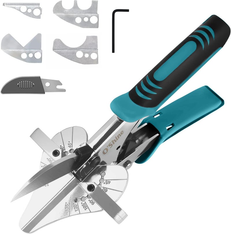 OSHINE O’Shine Ratchet Miter Shears Expert for Angular Cutting Molding Crafting Wood, Quarter Round Cutting Tool, 45-135 Degree Multi Angle PVC Miter Shear Trim Cutter Hand Tool, w/Extra Four Anvils & Blade - Image 1